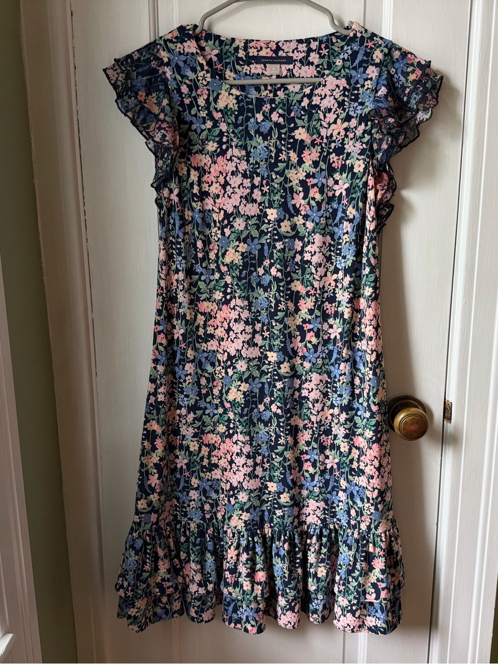 Tommy Hilfiger Navy Floral Ruffle Hem Dress - Pink & Blue Size Women’s 6